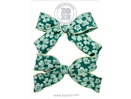 Green Embossed Floral :: Mini Explorer Ribbon Pigtail Set (Copy) Online Hot Sale