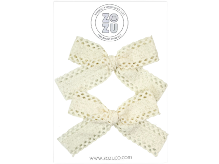 Cream Velvet Scallop :: Mini Explorer Ribbon Pigtail Set For Discount