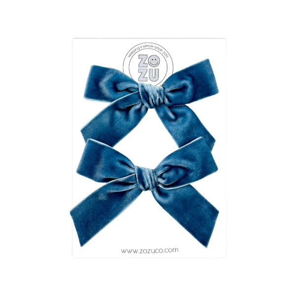 Steel Blue Velvet :: Mini Explorer Ribbon Pigtail Set Online now