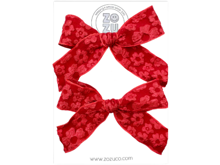 Red Embossed Floral :: Mini Explorer Ribbon Pigtail Set Online